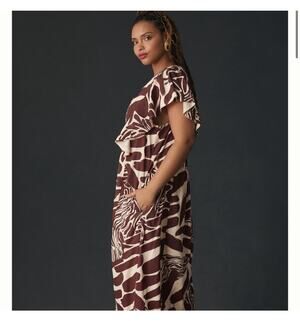 Anthropologie The Cassandra Maxi Dress Zebra Print Ruffled Hem Brown Motif 3X